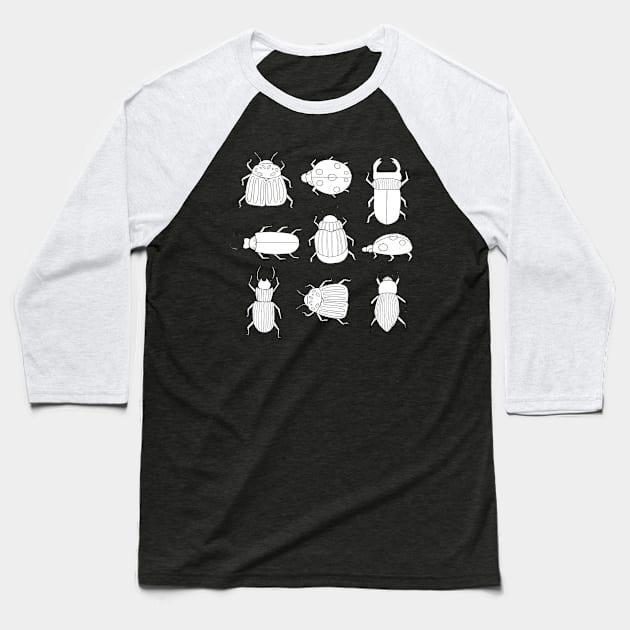 black and white beetle pattern Baseball T-Shirt by M. Scowen Art